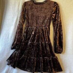 Flirty, S, brown Crushed Velour, Ruffle Dress, Datenight, Sorority, Cutesy,Twirl